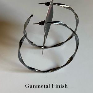NWT Black Gunmetal Twisted Hoop Earrings